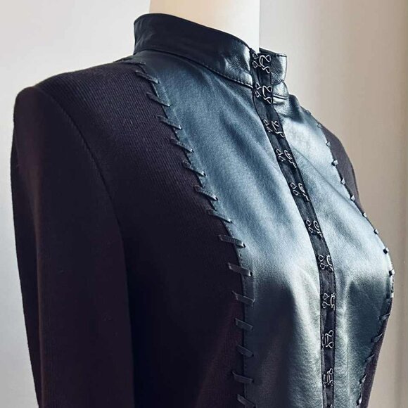 Nygård Collection Dark Chocolate Leather-Front Ladder-Laced Knit Jacket – US 8 - Picture 2 of 10